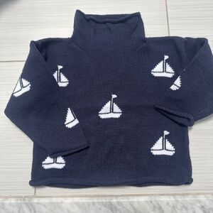 Navy Kids Cotton Sweater with Sailboats Design